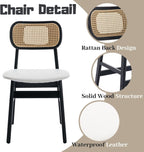 ROCITY Rattan Dining Chairs Set of 6 Black Wooden Dining Room Chairs White Faux Leather Kitchen Chairs with Back Farmhouse Side Chairs, Natural Wood