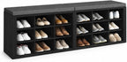 Shoe Storage Bench with Padded Seat, 18-Cubby Shoe Organizer for Entryway, 59.1" Long 700 lb Capacity, for Living Room, Bedroom, Hallway (Blackboard with Dark Gray, Linen, Sponge)