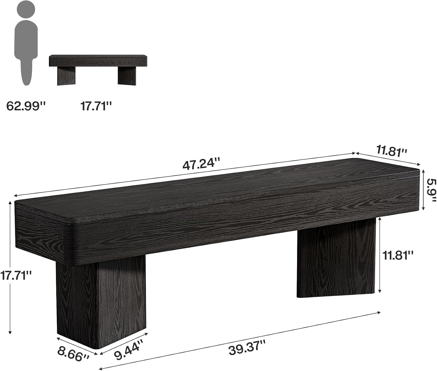 Tribesigns Black Entryway Bench, 47.24" Modern Shoe Bench with Sturdy Bases, Wooden Indoor Bench for Entry Way, Living Room, Bedroom