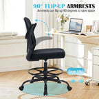 Drafting Chair Tall Office Chair, Standing Desk Chair with Flip-Up Armrests, Breathable Mesh High Chair Adjustable Height, Ergonomic Computer Chair with Lumbar Support and Adjustable Footrest Ring