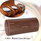 Watch Travel Case, Luxury Leather Watch Roll 3 Slot Organizer Box for Man and Woman, Jewelry Storage Case Gifts for Husband, Dad Birthday Christmas Anniversary (Dark Brown-3slot)