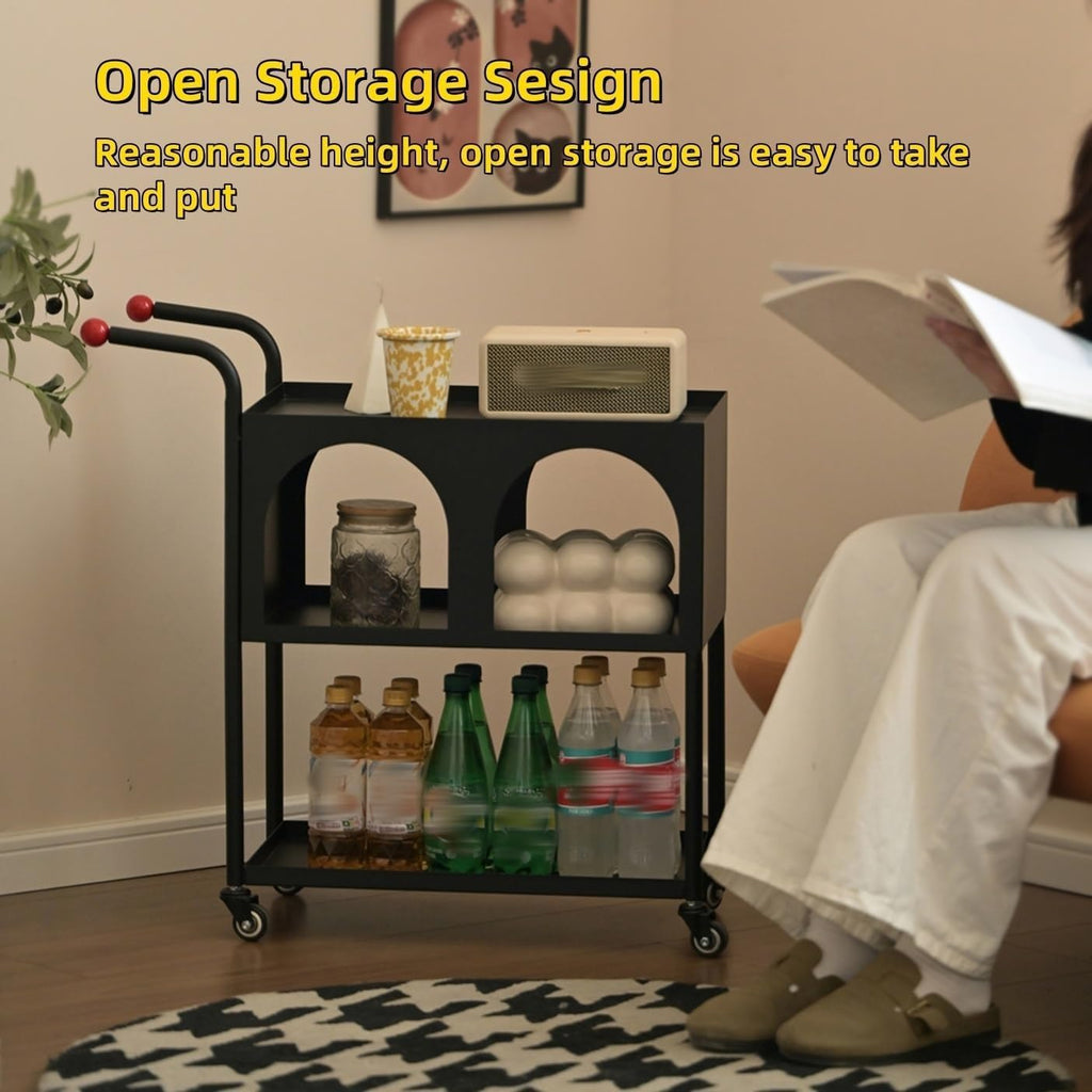Movable Storage Shelf Metal Storage Cart with Handle - Practical Sofa Side Table with Shelf Mobile End Table for Living Room