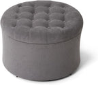 ONBRILL 25" Ottoman with Storage, Round Pouf Ottoman Foot Rest, Small Storage Foot Stool for Couch Bedroom Living Room, Books, Blankets & Kid's Toy Box, Load up to 220 lbs, Grey