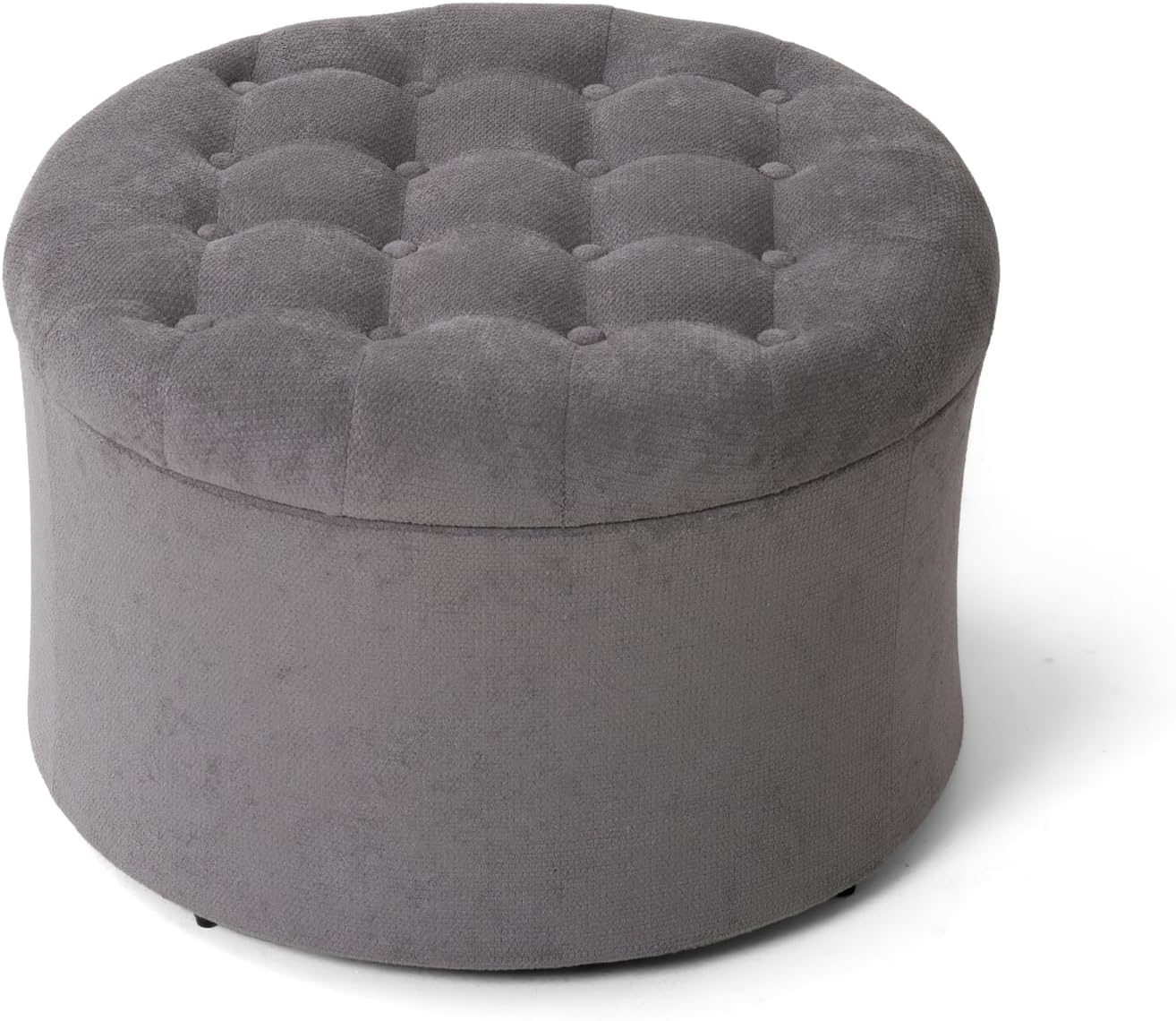 ONBRILL 25" Ottoman with Storage, Round Pouf Ottoman Foot Rest, Small Storage Foot Stool for Couch Bedroom Living Room, Books, Blankets & Kid's Toy Box, Load up to 220 lbs, Grey