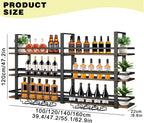 Wine Rack Wall Mounted with LED Lights, 3 Tier Metal Liquor Floating Display Shelves, with Wine Glass Rack, Iron & Wood Industrial Wall Wine Rack, for Bar, Kitchen, Cafe (Black, 39.4in)