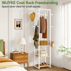 IBUYKE Coat Rack with Shelves, Freestanding Hall Tree with 3 Shelves and 8 Hooks, Industrial Clothes Stand for Entryway, Hallway, Bedroom, Natural UTMJ088R