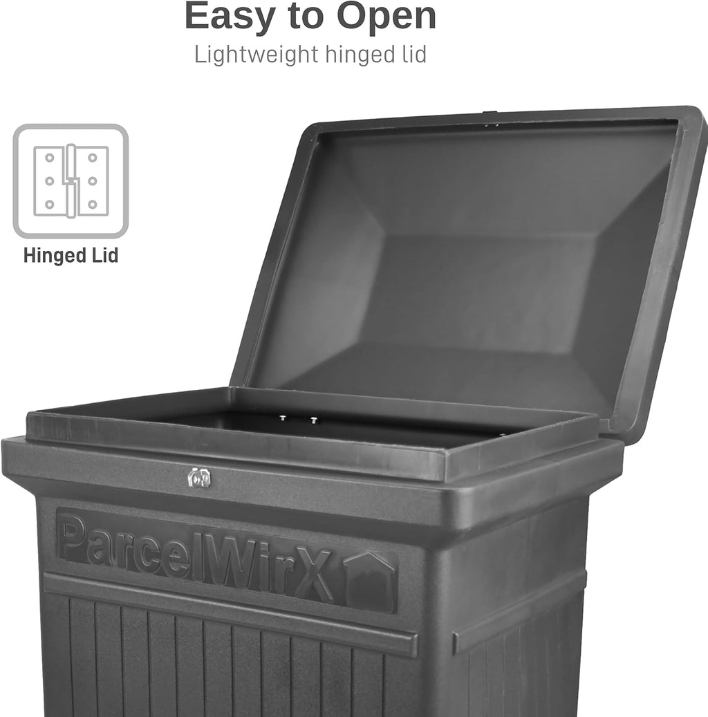 RTS Home Accents ParcelWirx Premium Vertical Storage Cabinet/Lockable Package Delivery Box with Hinged Lid, Graphite