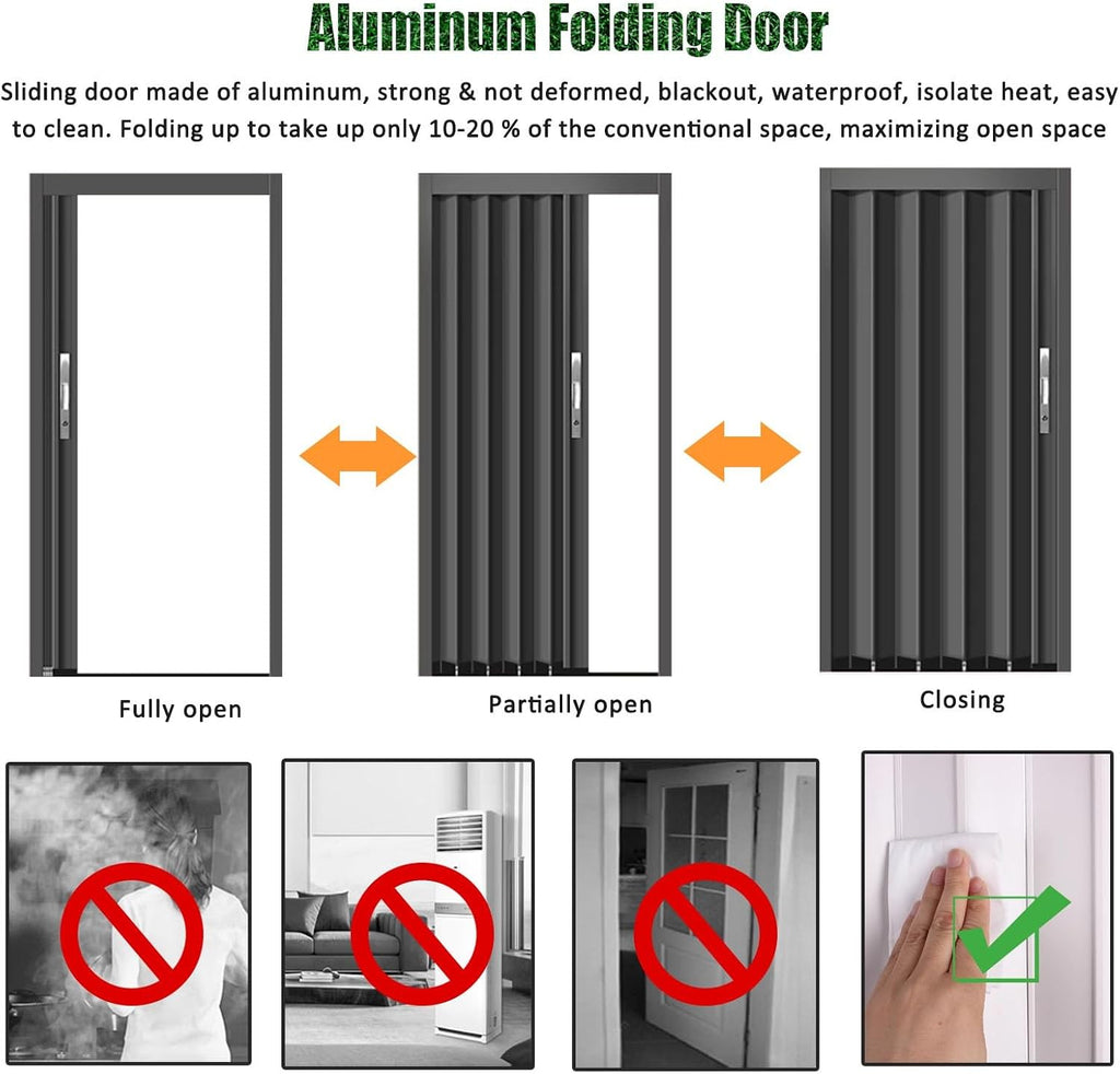 Collapsible Sliding Doors 80 in High, Aluminium Customizable Room Divider with 2 Keys for Kitchen Bathroom Livingroom Office (72x203cm/28.3x80in)