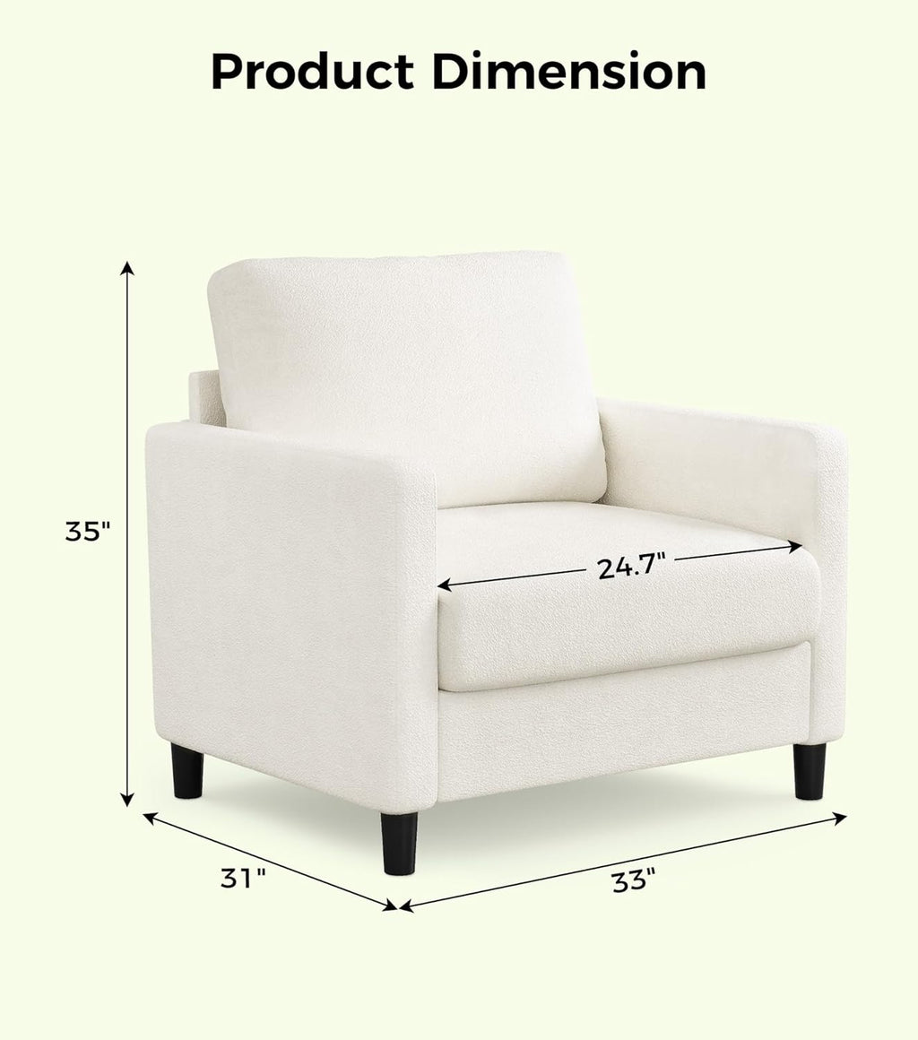 Welzona Sofa Accent Chair, 33" Reading Chair for Bedroom, Tool-Free Setup Living Room Accent Chairs, Comfy Arm Chairs Living Room, All-Wood Reading Nook, Beige
