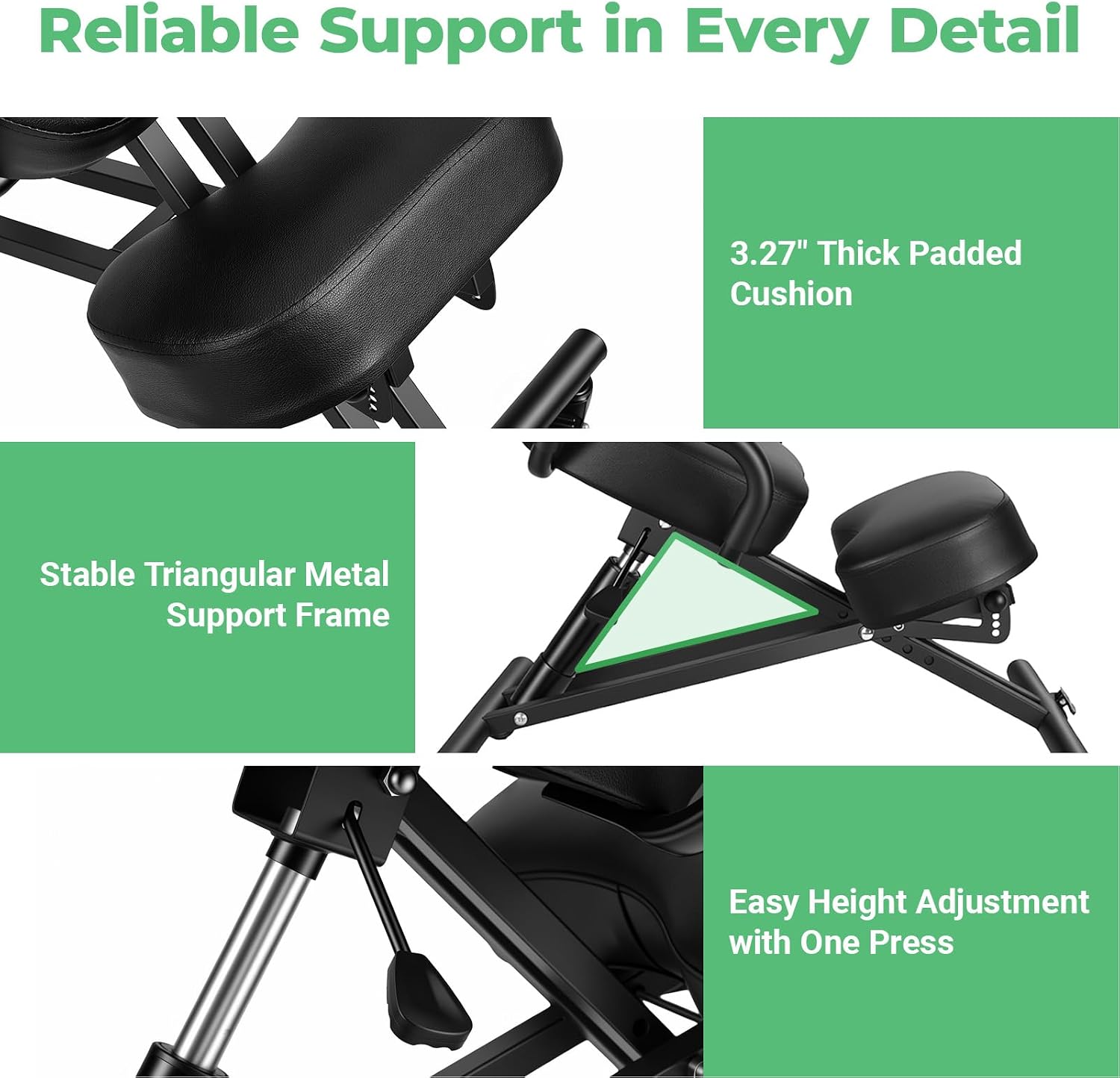 Adjustable Ergonomic Kneeling Chair, Rolling Knee Chair with Backrest and Brake Casters, Posture Support Office Chair for Home Office, Computer Desk, Study Room and Creative Workspaces