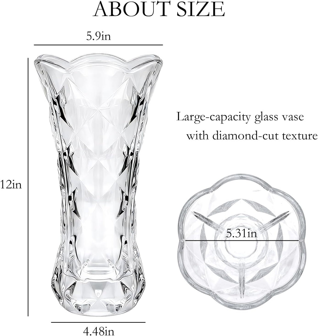 12 inch Flower vase,Large Crystal Glass Vase,Crystal Clear Glass Vases for Flowers,Banquet,Wedding,Birthday,Living Room,Dining Table