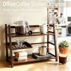 Bamboo 3-Tier Matcha Station, Coffee Organizer & Mug Display for Countertop | brown, solid bamboo structure, 3-tier storage, smooth easy-wipe surface, simple assembly, for kitchen coffee office
