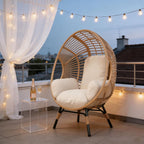 Indoor Egg Chair Wicker, Outdoor Use Available, 400lbs Capacity, Weather-Resistant PE Rattan Balcony Chairs(Natural)