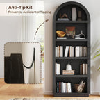 Bestier 76" Tall Arched Bookshelf, 5 Tier Arched Bookcase with Adjustable Book Shelves, Large Arch Wood Bookshelf, Modern Farmhouse Open Display Tall Bookcase for Bedroom, Home Office, Bedroom, Black