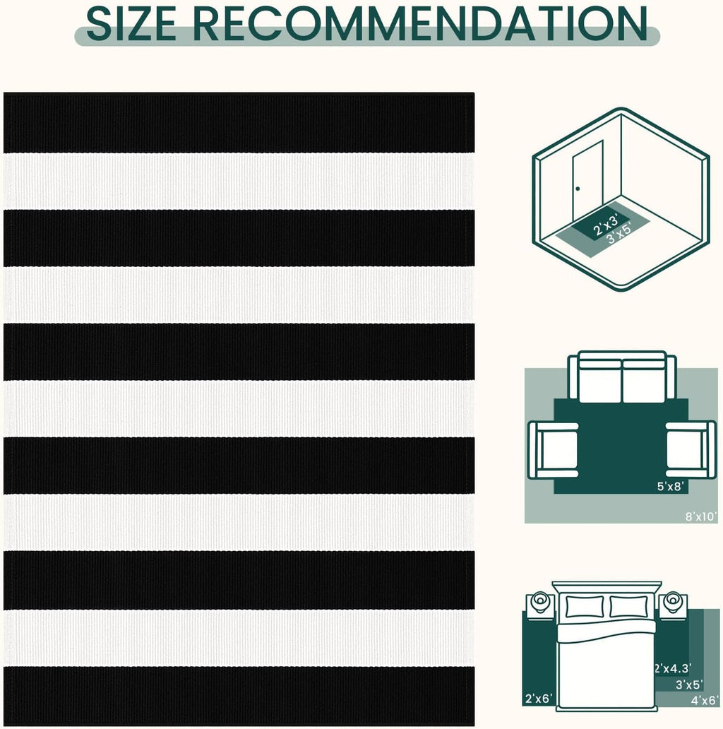 KOZYFLY Black White Striped Runner Rug 2x6 ft Woven Washable Hallway Runner Cotton Farmhouse Kitchen Rug for Entryway Porch Patio Laundry Room