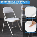 White Folding Chairs 10 Pack, Back Padded Folding Chairs with Cushion, Steel Frame, Portable Stackable Commercial Seat, Chairs for Party Events Office Birtydayt Wedding Indoor Outdoor