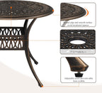 VINGLI 35.4' Dia Patio Dining Table with Umbrella Hole, Cast Aluminum Bistro Table for Outdoor Garden Use (35.4' Dia x 29.5' H)