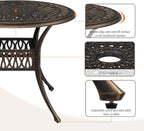 VINGLI 35.4' Dia Patio Dining Table with Umbrella Hole, Cast Aluminum Bistro Table for Outdoor Garden Use (35.4' Dia x 29.5' H)