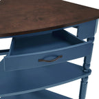 ZSQ Retro Corner Side Table, 33.8 inch Triangle Console Table with Solid Wood Legs, 3-Tier Small Wooden Living Room Table, Navy Blue and Espresso Top (Navy Blue)
