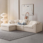 Oversized Cloud Couch Sectional Sofa for Living Room, Modular L Shaped Boneless Chenille Sofa with Chaise Lounge, Deep Seat Convertible Couch, Compressed No Assembly Floor Sofa (White)