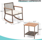Verano Garden 3 Pieces Rocking Bistro Set, Outdoor Conversation Bistro Chairs and Table Set with Wood Armrest and Soft Cushions, Small Porch Set Balcony Set for Garden, Patio, Yard