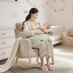 Upholstered Rocking Chair, Glider Chair Nursery Chair with High Back and Side Pocket, Rocking Accent Armchair with Rubber Wood Legs for Living Room/Bedroom/Nursery