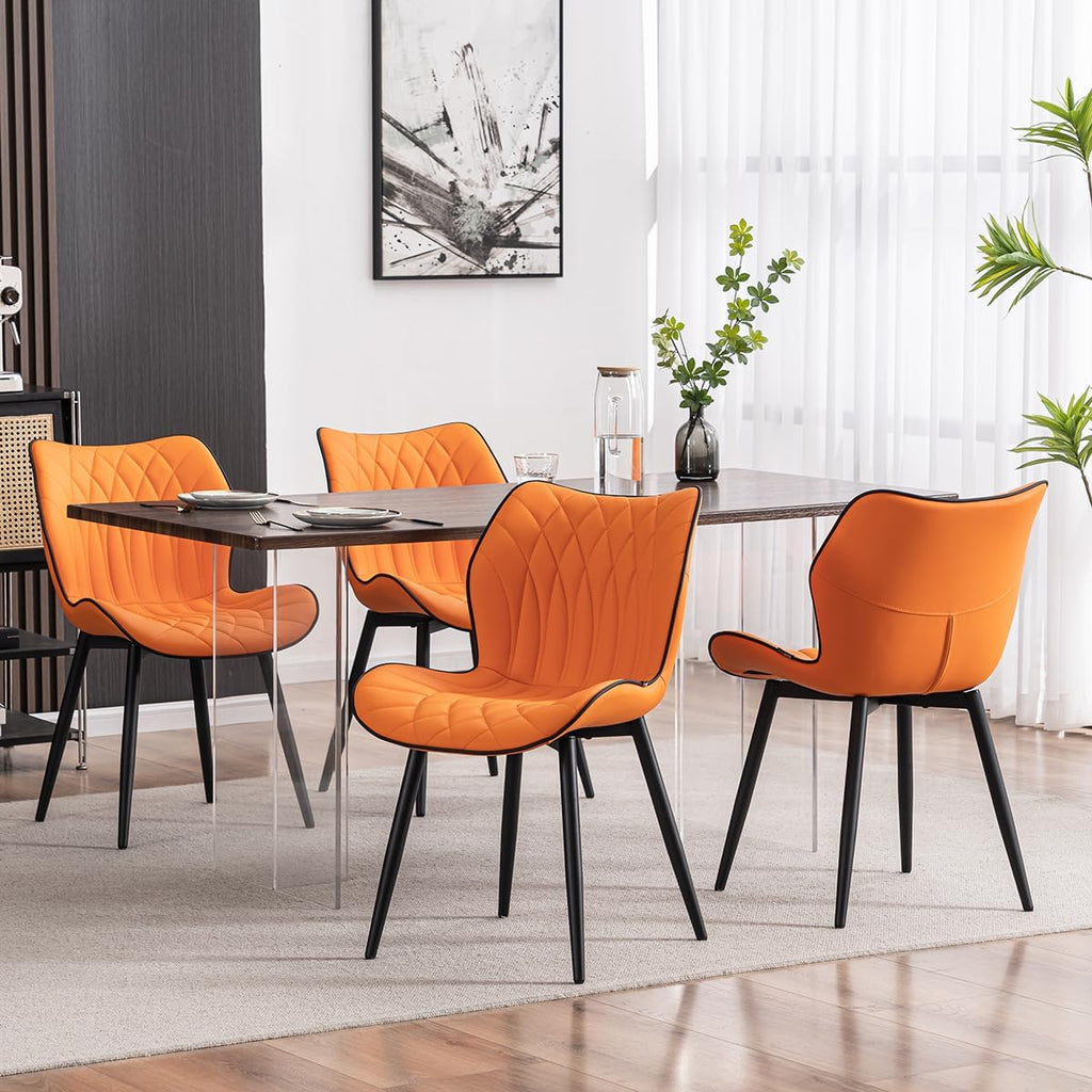 Kidol & Shellder Dining Chairs Set of 2, PU Leather Upholstered Kitchen Chairs with Back Armless, Mid Century Modern Side Chair for Dining Room, Living Room, Lounge, Restaurant, Orange