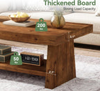 Solid Wood Coffee Table, 47-Inch Farmhouse Wooden Coffee Table for Living Room, 2-Tier Rectangular Center Table with Storage for Apartment, Home Office, Dark Brown