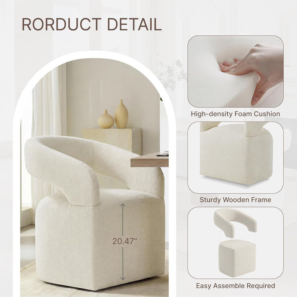 KISLOT Upholstered Dining Chairs Set of 4, Modern Arm Kitchen & Dining Room Chairs with Hidden Casters, Linen Fabric Padded Rolling Chairs, Sturdy Wood Frame, 300 lbs Capacity, Cream Beige