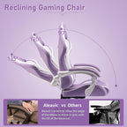 Gaming Chair with Massager, Fabric Gaming Chairs for Adults, Ergonomic Gamer Chair with Adjustable Headrest and Lumbar Support, Reclining Computer Game Chair, High Back, Purple