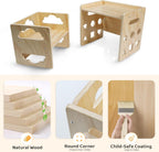 Satisure Montessori Weaning Table and Chair Set, Wooden Toddler Table and Chair Set, 1-3 Age Kids Table and Chairs with Blackboard & 3 Heights Adjustable for Eating & Drawing & Reading