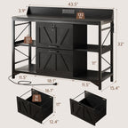 44" File Cabinet, Lateral Filing Cabinet for Home Office with 2 Drawers, Office Storage Cabinet with Lock and Key, Wooden Printer Stand with 4 Storage Shelves and Power Outlet, Office Furniture, Black