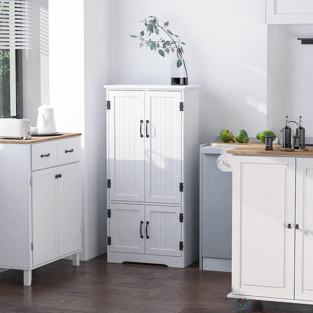 Farmhouse Kitchen Pantry, 48.5 Inch Floor Storage Cabinet, Cupboard Organizer, White