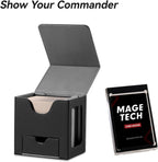 Mage Tech Card Deck Box for MTG Commander - Patented Design, Commander Display, Fits 100 Double-Sleeved Cards, 35pt Card Brick & Dice Tray - Black/Gray