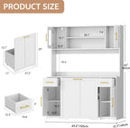 Hutch Cabinet with Storage, 65" Tall Kitchen Pantry with Power Outlet, Double Pull Out Trash Can Cabinet, Kitchen Hutch with Countertop and Drawers, Modern Pantries for Home, White