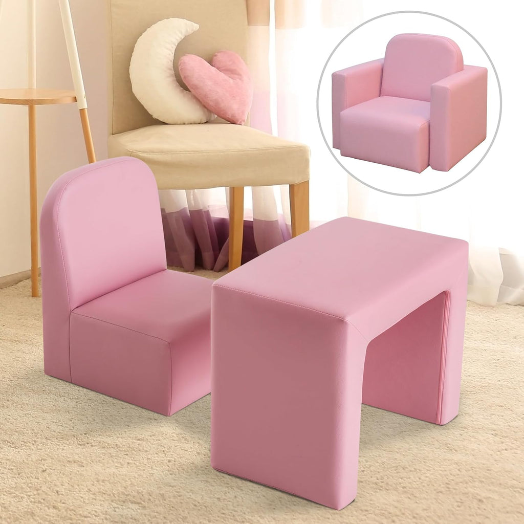 2 in 1 Multifunctional Sofa Convertible Table and Chair Set for 3 Years Old Boys Girls, Pink