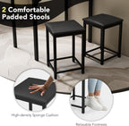 Giantex Dining Table Set for 2, Counter Height Bar Table with Faux Marble Pattern Tabletop, 2 Padded Bar Stools, Footrests, Metal Frame, Dinette Set for Kitchen Small Space Breakfast Nook Pub, Brown