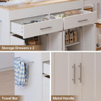 OtterOasis 78" Rolling Kitchen Island with Extendable Dining Table, Mobile Island with Storage for 2, Farmhouse Wood 4-Door Cabinet for Kitchen & Dining Room, White