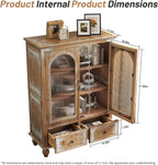 LKTART Solid Wood Storage Cabinet, Kitchen Sideboard Buffet Pantry Cabinet with Glass Doors & Drawers, Entryway Cabinet, Rustic Display Cabinet for Living Room,Natural Wood,48" Tall