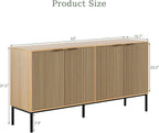 Sideboard Buffet Cabinet with 4 Doors, 63" Kitchen Accent Storage Cabinet with Adjustable Shelves, Square Tubular Steel Legs,Wood Sideboard Credenza for Kitchen Coffee Bar, Natural Wood