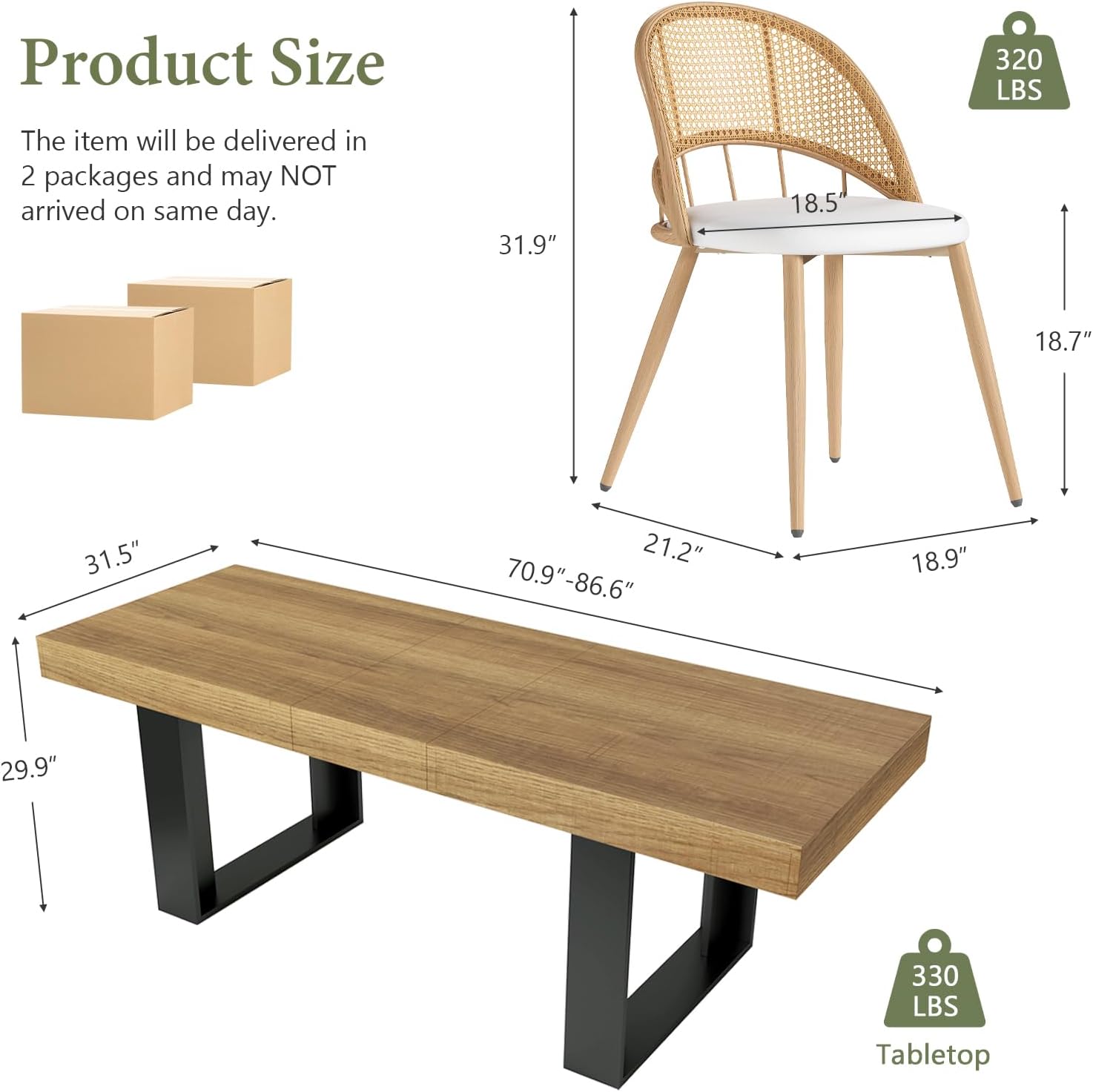 STHOUYN 71"-87" Farmhouse Wood Extendable Dining Room Table Set with 6 Upholstered Chairs, Rectangular Expandable Retractable Kitchen Table and Chairs Set of 6 (71"-87" Brown Table + 6 White Chairs)