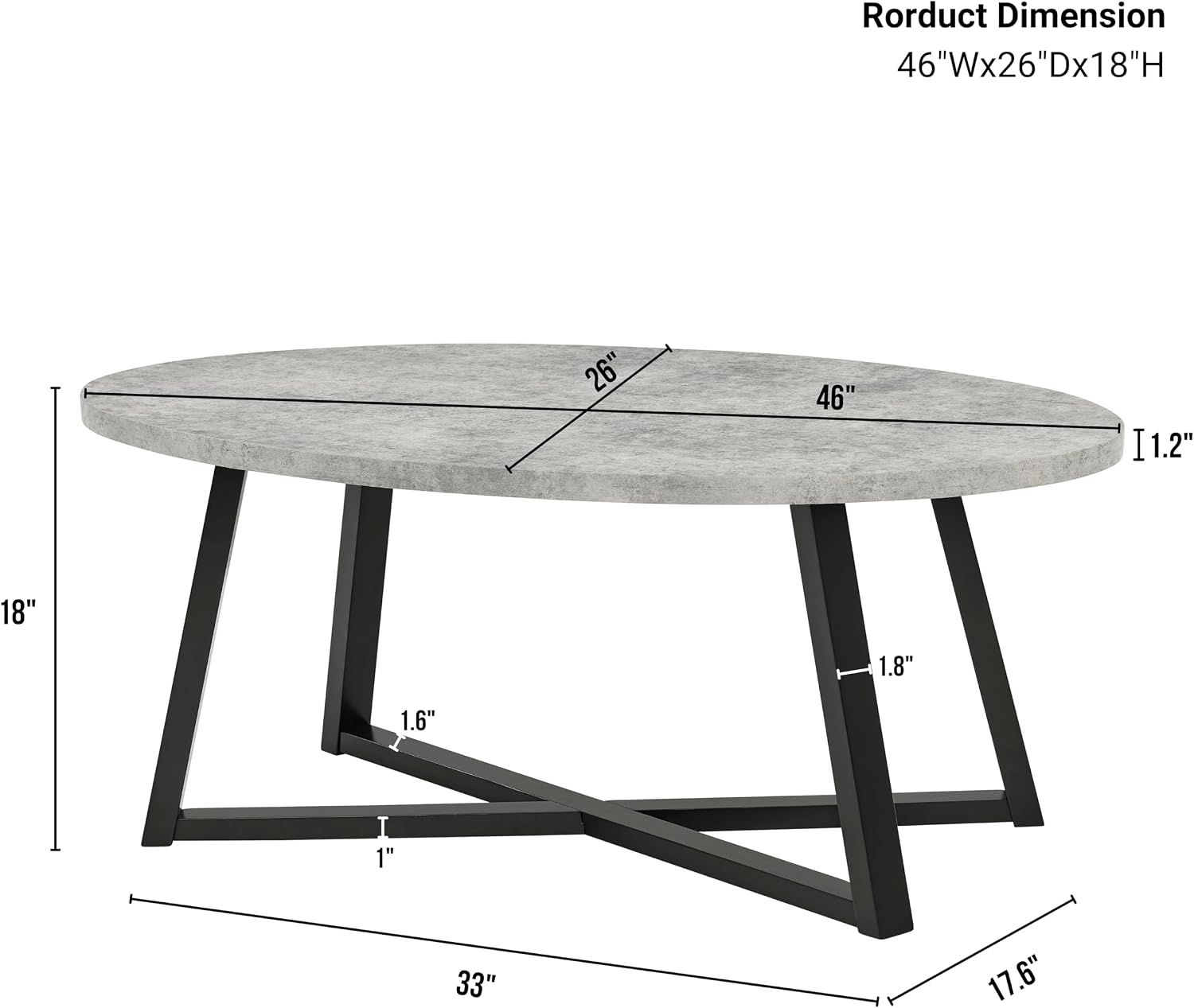 Roundhill Furniture Modern Harmony 3-Piece Wood Oval Coffee Table Set, Gray