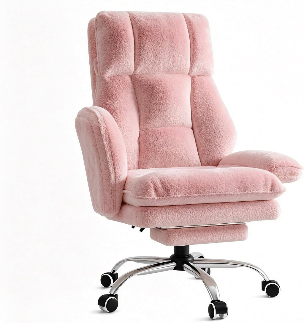 Big & Tall Office Chair, Wide Seat for Cross Legged Sitting & Pets, Teddy Fleece Reclining Chair w/Foot Rest, 400lbs Gaming Vanity Chair, 4 Colors