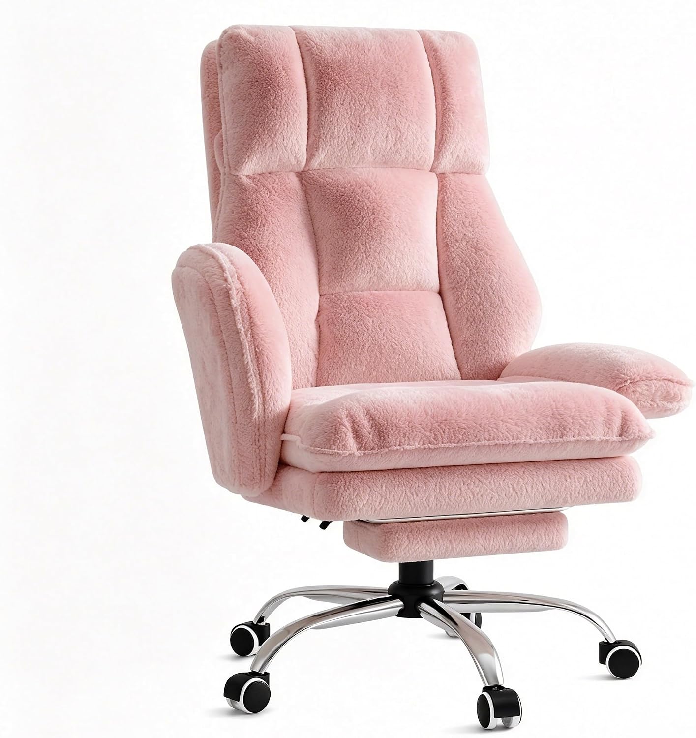 Big & Tall Office Chair, Wide Seat for Cross Legged Sitting & Pets, Teddy Fleece Reclining Chair w/Foot Rest, 400lbs Gaming Vanity Chair, 4 Colors