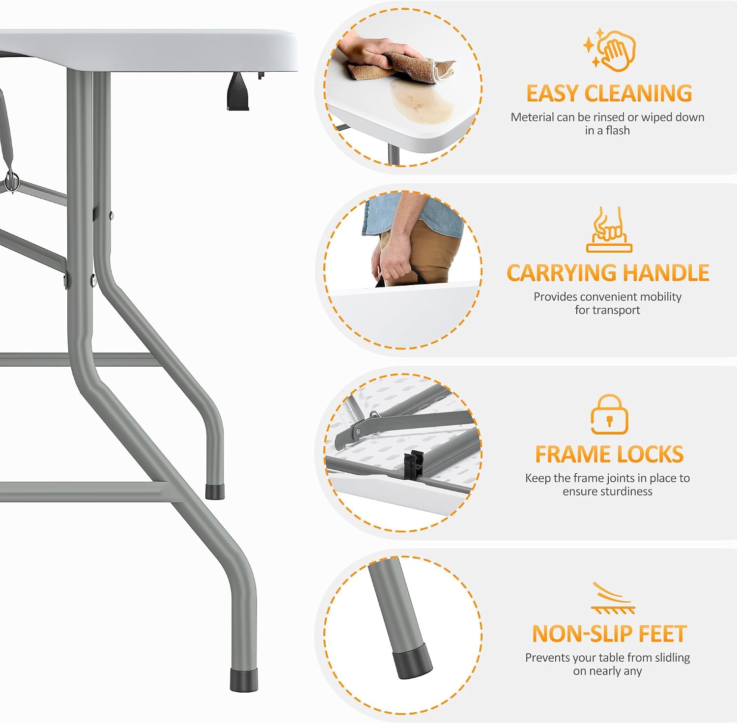 Fenbeli Upgraded 18% Thickened Folding Table 6ft Made of HDPE Plastic, Heavy Duty (25lb), Stable Thicker Legs, Dining Indoor Outdoor for Camping, Picnic and Party (Pearl White, 6FT)