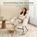 Rocking Chair Nursery Fleece Upholstered Accent Rocker Chair with 20" Wide Seat High Back Solid Wood Legs Comfy Glider Rocker Reading Armchair for Living Room Bedroom, Beige