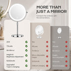 Dienmern Lighted Makeup Mirror, 1X/20X Double-Sided Magnifying Vanity Mirror with Lights, 360° Rotation, 5000mAh Rechargeable Adjustable Brightness with 3 Colors for Dorm, Living Room, Women Gift
