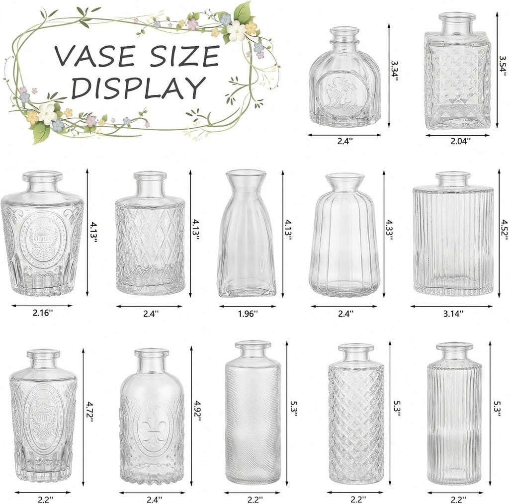 RUCKAE Glass Bud Vases Mini Flower Vase Small Vintage Vases for Centerpiece Table Wedding Decorations Home Decor Party(Transparent 32pack)