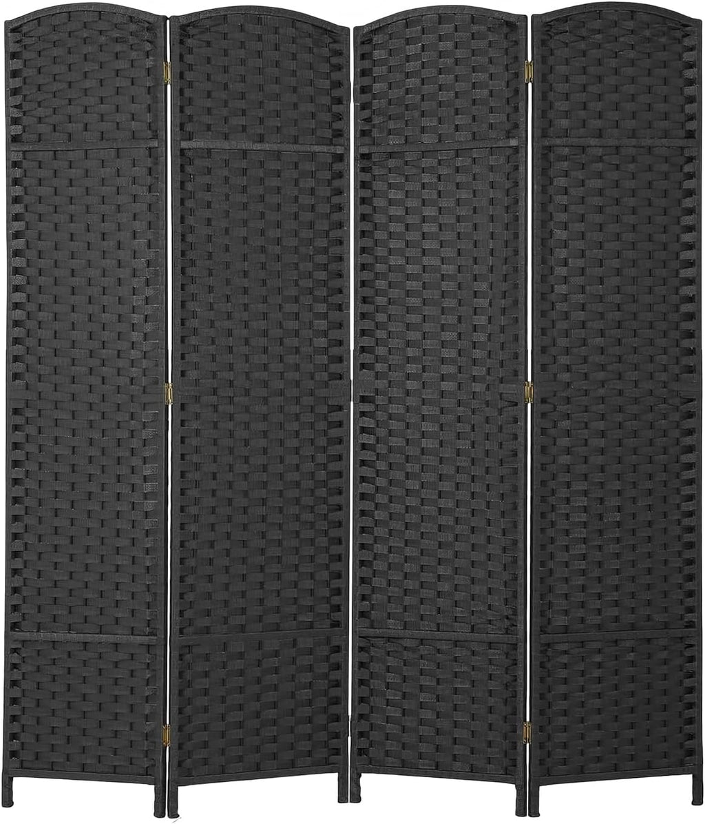 FDW Room Divider 4 Panel Screen 5.6 Ft Tall Partition Privacy Screens Folding Room Separation Free Standing Waterproof Wood Frame Wall Divider, Coal Black