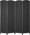 FDW Room Divider 4 Panel Screen 5.6 Ft Tall Partition Privacy Screens Folding Room Separation Free Standing Waterproof Wood Frame Wall Divider, Coal Black